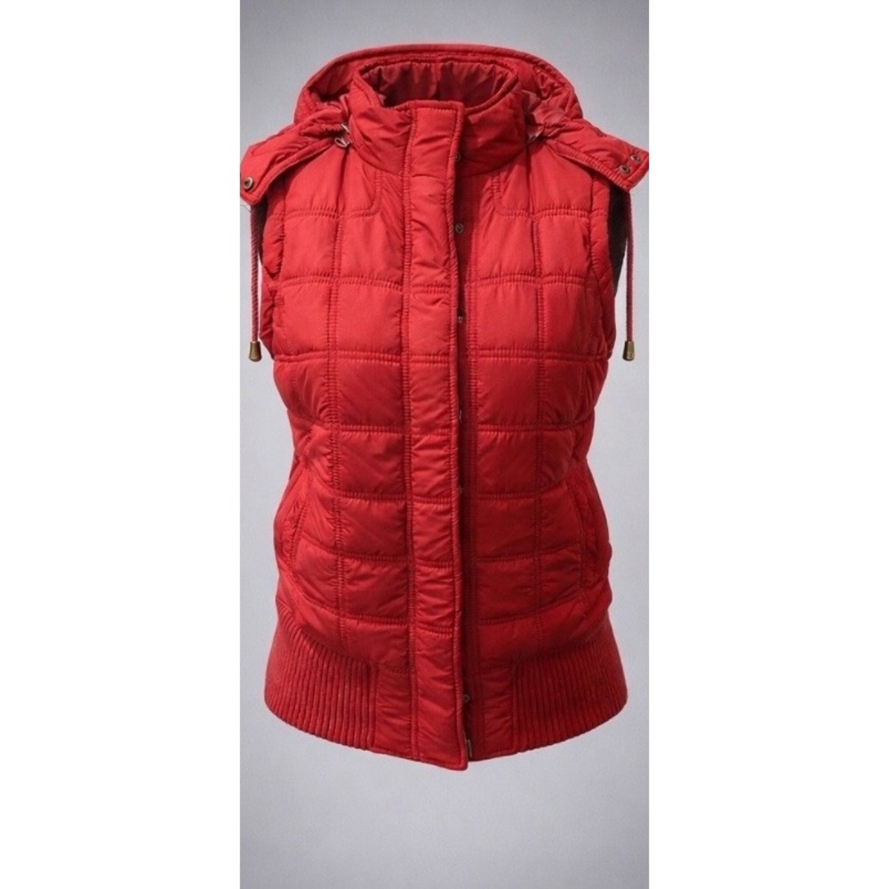 American Eagle Red Puffer Vest Detachable Hood Quilted Zip Up Small RN 54485